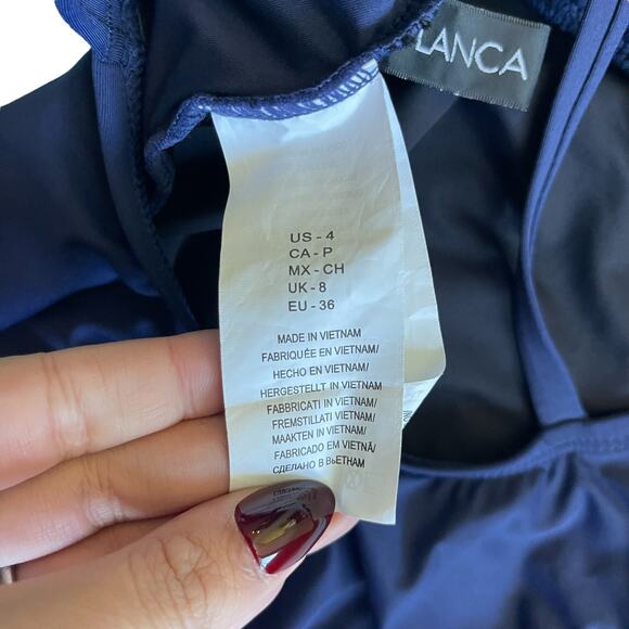 La Blanca Island Goddess Multi-Strap Cross-Back One Piece Indigo Size 4 - Picture 6 of 7